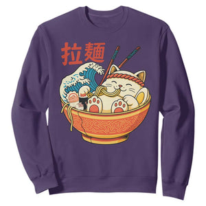 Funny Cat Ramen Sweatshirt Cute Japanese Sushi Kitty Eating Noodles TS14 Purple Print Your Wear