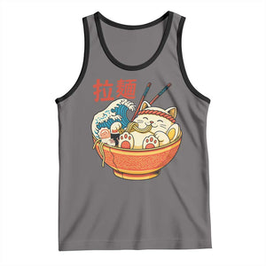 Funny Cat Ramen Tank Top Cute Japanese Sushi Kitty Eating Noodles TS14 Deep Heather Black Print Your Wear