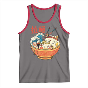 Funny Cat Ramen Tank Top Cute Japanese Sushi Kitty Eating Noodles TS14 Deep Heather Red Print Your Wear