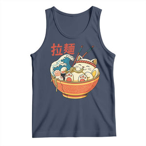Funny Cat Ramen Tank Top Cute Japanese Sushi Kitty Eating Noodles TS14 Navy Print Your Wear