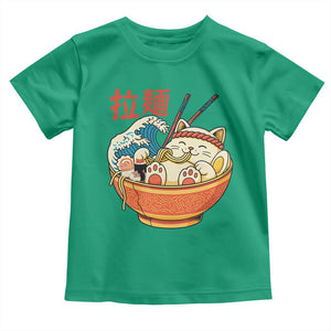 Funny Cat Ramen Toddler T Shirt Cute Japanese Sushi Kitty Eating Noodles TS14 Irish Green Print Your Wear