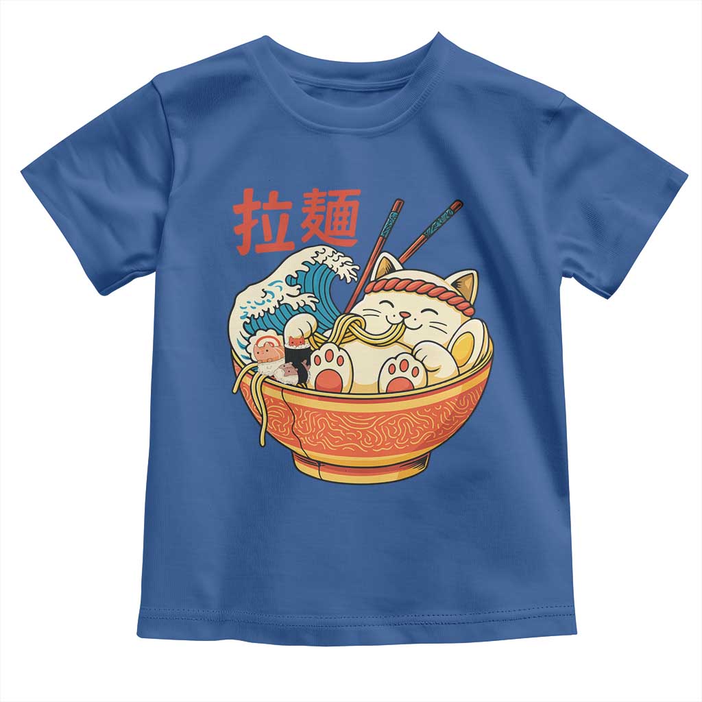 Funny Cat Ramen Toddler T Shirt Cute Japanese Sushi Kitty Eating Noodles TS14 Royal Blue Print Your Wear