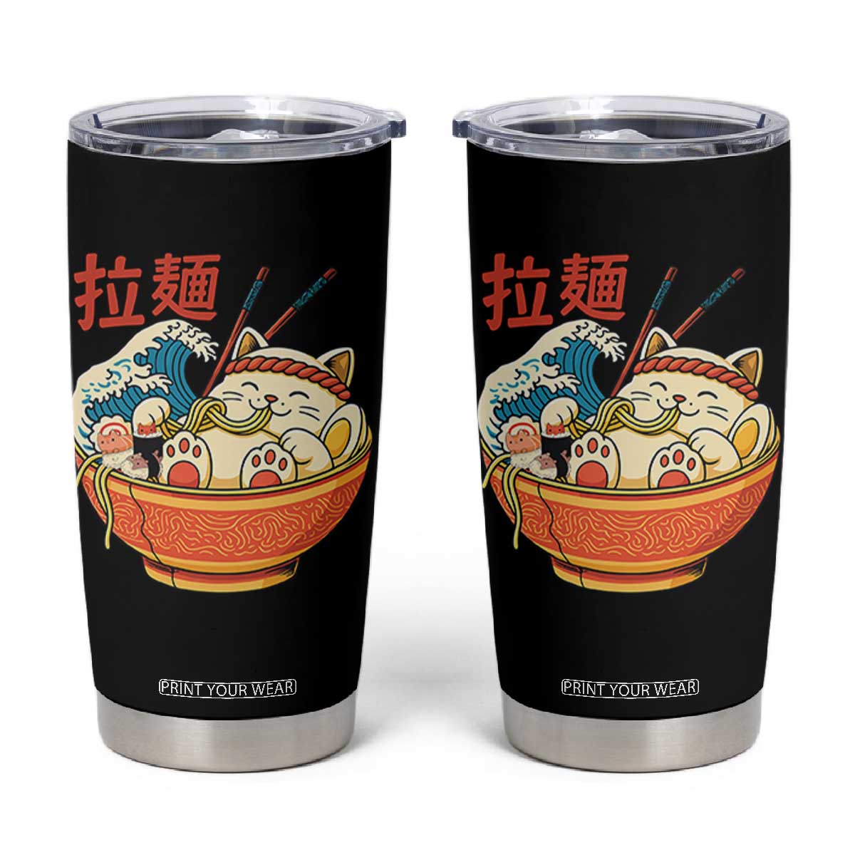 Funny Cat Ramen Tumbler Cup Cute Japanese Sushi Kitty Eating Noodles TS14 Black Print Your Wear