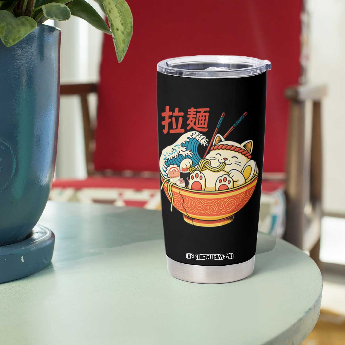 Funny Cat Ramen Tumbler Cup Cute Japanese Sushi Kitty Eating Noodles TS14 Print Your Wear