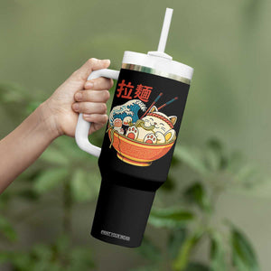Funny Cat Ramen Tumbler With Handle Cute Japanese Sushi Kitty Eating Noodles TS14 Print Your Wear