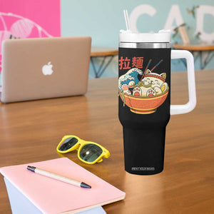 Funny Cat Ramen Tumbler With Handle Cute Japanese Sushi Kitty Eating Noodles TS14 Print Your Wear