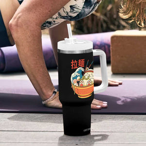 Funny Cat Ramen Tumbler With Handle Cute Japanese Sushi Kitty Eating Noodles TS14 Print Your Wear