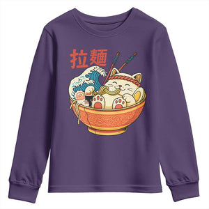 Funny Cat Ramen Youth Sweatshirt Cute Japanese Sushi Kitty Eating Noodles TS14 Purple Print Your Wear