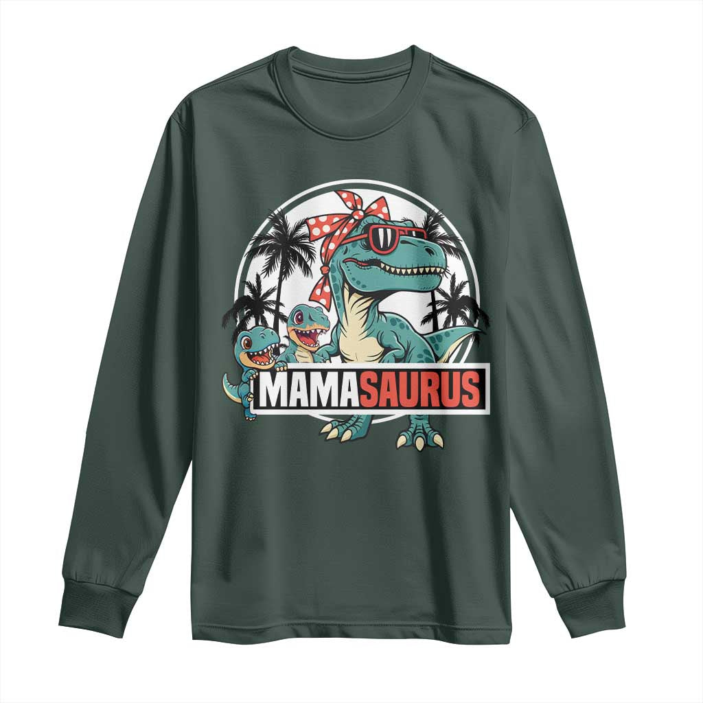 Mamasaurus Dinosaur Long Sleeve Shirt Funny Grandma Saurus Family Matching TS14 Dark Forest Green Print Your Wear