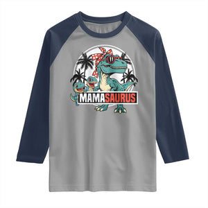 Mamasaurus Dinosaur Raglan Shirt Funny Grandma Saurus Family Matching TS14 Sport Gray Navy Print Your Wear
