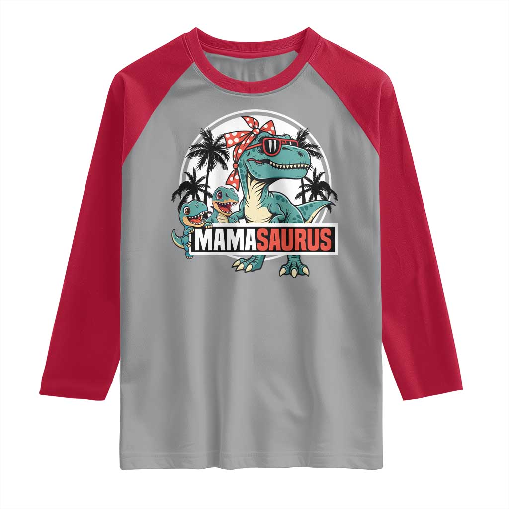 Mamasaurus Dinosaur Raglan Shirt Funny Grandma Saurus Family Matching TS14 Sport Gray Red Print Your Wear