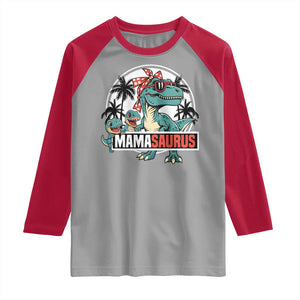 Mamasaurus Dinosaur Raglan Shirt Funny Grandma Saurus Family Matching TS14 Sport Gray Red Print Your Wear
