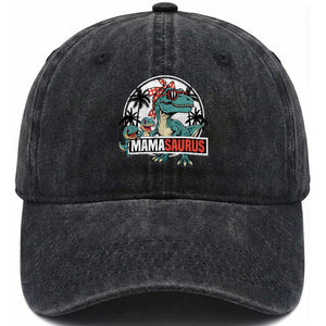 Mamasaurus Dinosaur Washed Cotton Baseball Cap Funny Grandma Saurus Family Matching TS14 Washed Cap Universal Fit Black Print Your Wear
