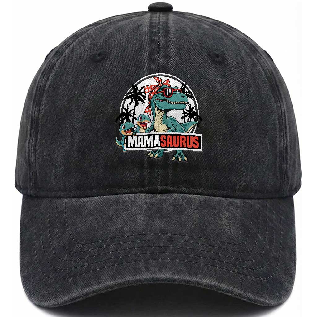 Mamasaurus Dinosaur Washed Cotton Baseball Cap Funny Grandma Saurus Family Matching TS14 Washed Cap Universal Fit Black Print Your Wear