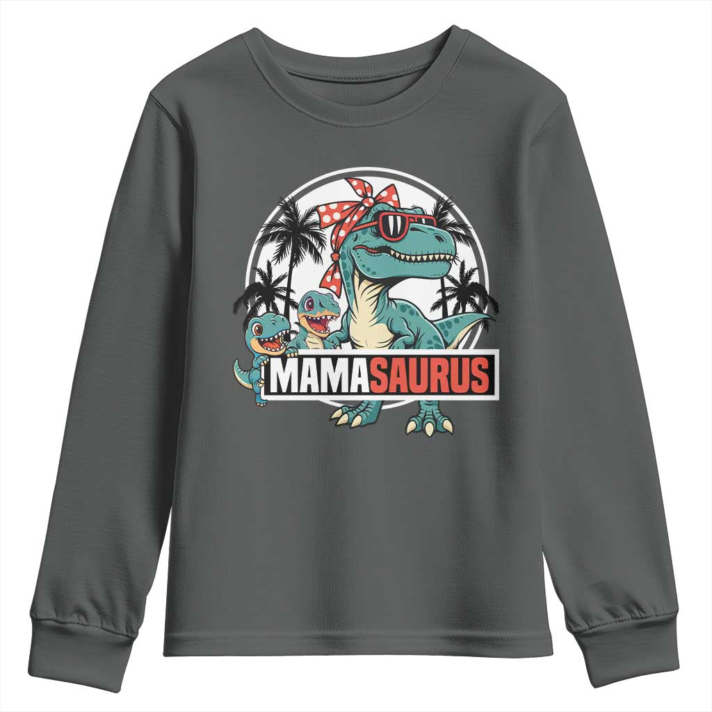 Mamasaurus Dinosaur Youth Sweatshirt Funny Grandma Saurus Family Matching TS14 Dark Heather Print Your Wear
