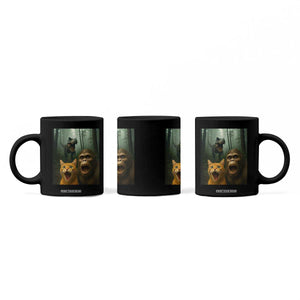 Cat Bigfoot Selfie With Dinosaur Coffee Mug Funny Surprised Scared Sasquatch Cat TS14 Print Your Wear
