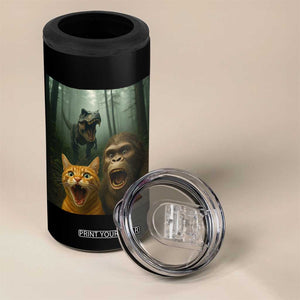 Cat Bigfoot Selfie With Dinosaur 4 in 1 Can Cooler Tumbler Funny Surprised Scared Sasquatch Cat TS14 Print Your Wear