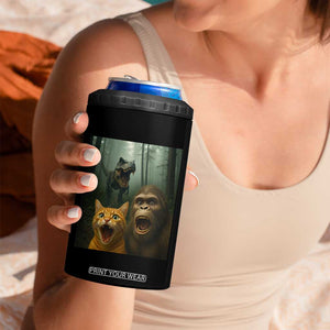 Cat Bigfoot Selfie With Dinosaur 4 in 1 Can Cooler Tumbler Funny Surprised Scared Sasquatch Cat TS14 Print Your Wear