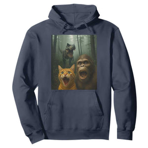 Cat Bigfoot Selfie With Dinosaur Hoodie Funny Surprised Scared Sasquatch Cat TS14 Navy Print Your Wear
