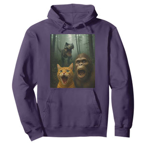 Cat Bigfoot Selfie With Dinosaur Hoodie Funny Surprised Scared Sasquatch Cat TS14 Purple Print Your Wear