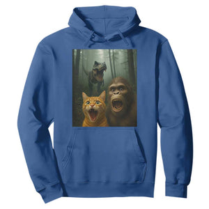 Cat Bigfoot Selfie With Dinosaur Hoodie Funny Surprised Scared Sasquatch Cat TS14 Royal Blue Print Your Wear