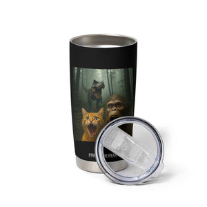 Cat Bigfoot Selfie With Dinosaur Tumbler Cup Funny Surprised Scared Sasquatch Cat TS14 Print Your Wear