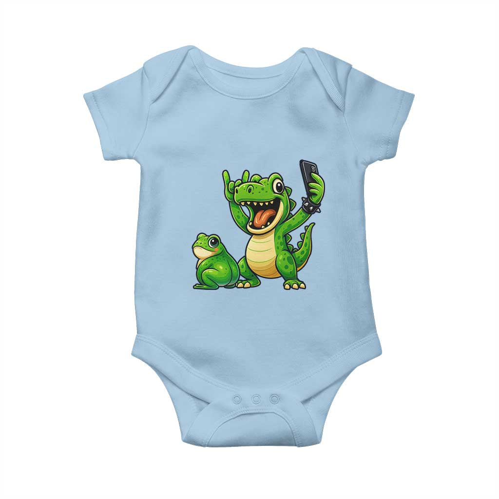 Funny Dinosaur Frog Selfie Baby Onesie Rock On Hand TS14 Light Blue Print Your Wear