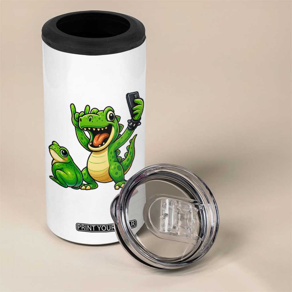 Funny Dinosaur Frog Selfie 4 in 1 Can Cooler Tumbler Rock On Hand TS14 Print Your Wear
