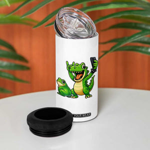 Funny Dinosaur Frog Selfie 4 in 1 Can Cooler Tumbler Rock On Hand TS14 Print Your Wear