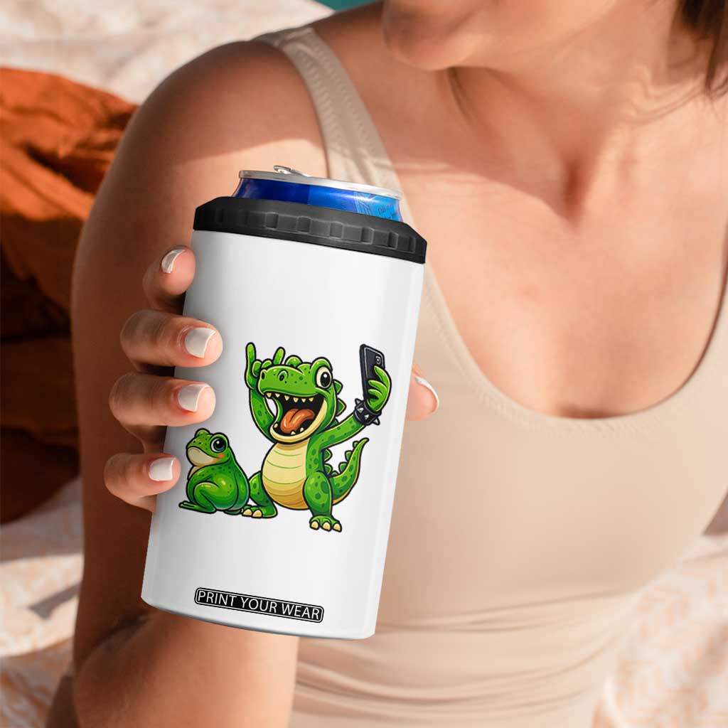 Funny Dinosaur Frog Selfie 4 in 1 Can Cooler Tumbler Rock On Hand TS14 Print Your Wear