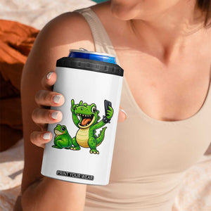 Funny Dinosaur Frog Selfie 4 in 1 Can Cooler Tumbler Rock On Hand TS14 Print Your Wear
