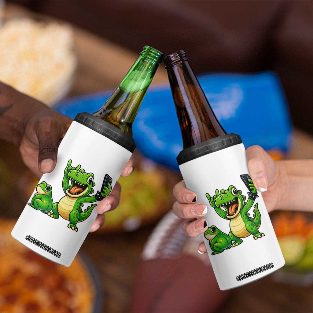 Funny Dinosaur Frog Selfie 4 in 1 Can Cooler Tumbler Rock On Hand TS14 Print Your Wear