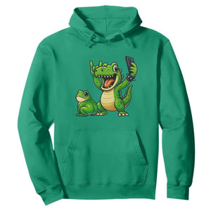 Funny Dinosaur Frog Selfie Hoodie Rock On Hand TS14 Irish Green Print Your Wear