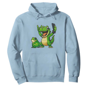 Funny Dinosaur Frog Selfie Hoodie Rock On Hand TS14 Light Blue Print Your Wear