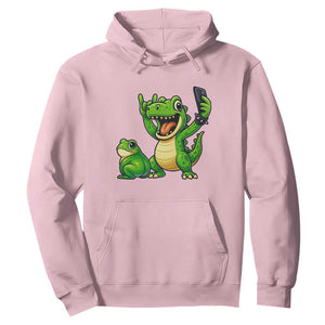Funny Dinosaur Frog Selfie Hoodie Rock On Hand TS14 Light Pink Print Your Wear