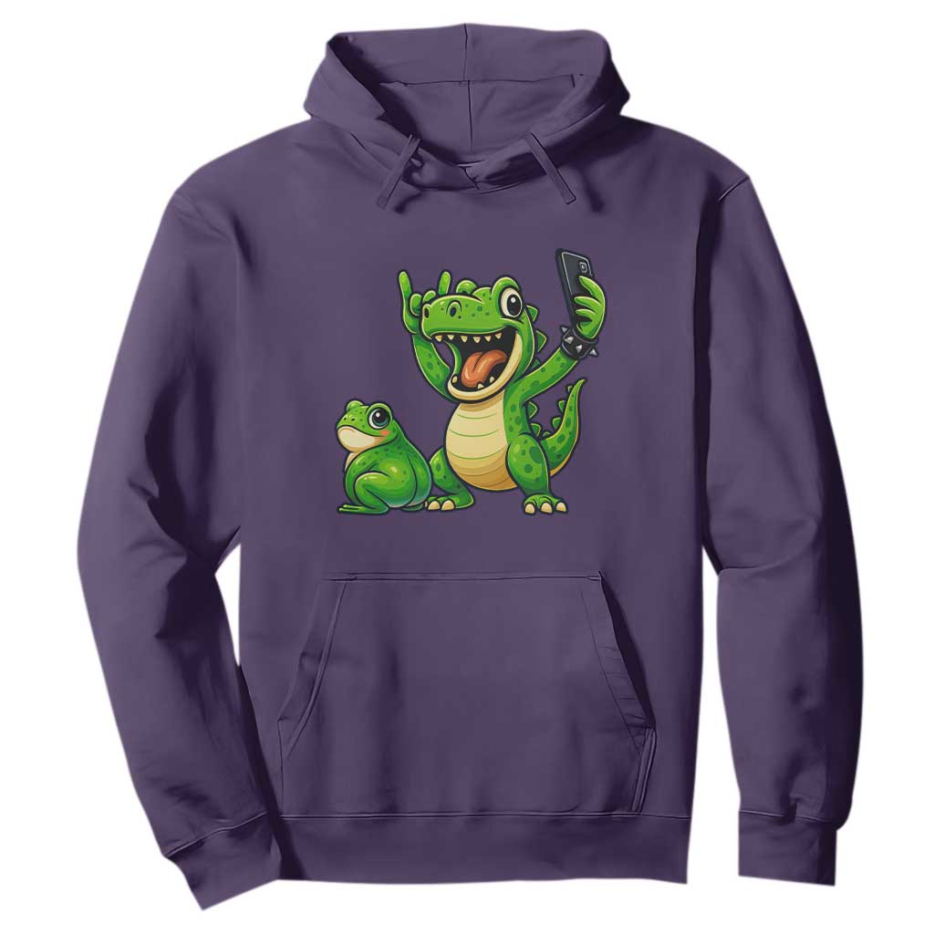 Funny Dinosaur Frog Selfie Hoodie Rock On Hand TS14 Purple Print Your Wear