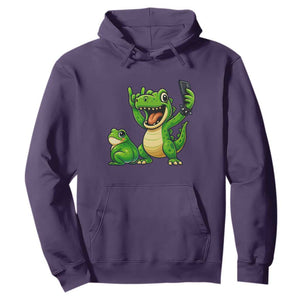 Funny Dinosaur Frog Selfie Hoodie Rock On Hand TS14 Purple Print Your Wear