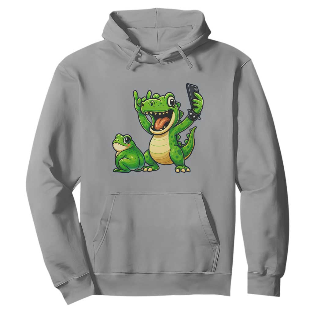Funny Dinosaur Frog Selfie Hoodie Rock On Hand TS14 Sport Gray Print Your Wear