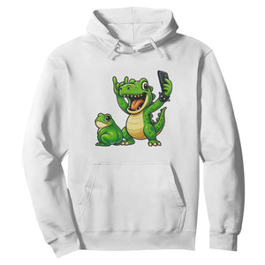 Funny Dinosaur Frog Selfie Hoodie Rock On Hand TS14 White Print Your Wear