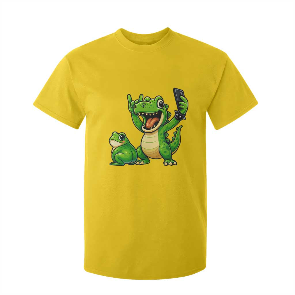Funny Dinosaur Frog Selfie T Shirt For Kid Rock On Hand TS14 Daisy Print Your Wear