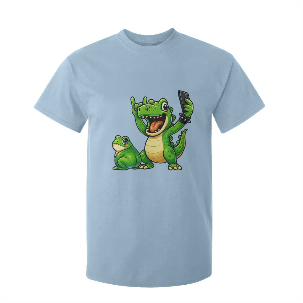 Funny Dinosaur Frog Selfie T Shirt For Kid Rock On Hand TS14 Light Blue Print Your Wear