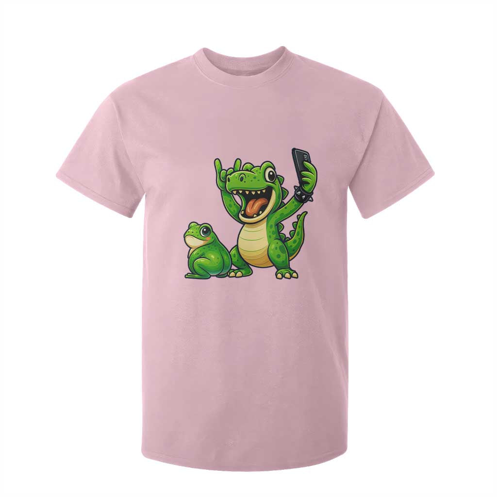 Funny Dinosaur Frog Selfie T Shirt For Kid Rock On Hand TS14 Light Pink Print Your Wear