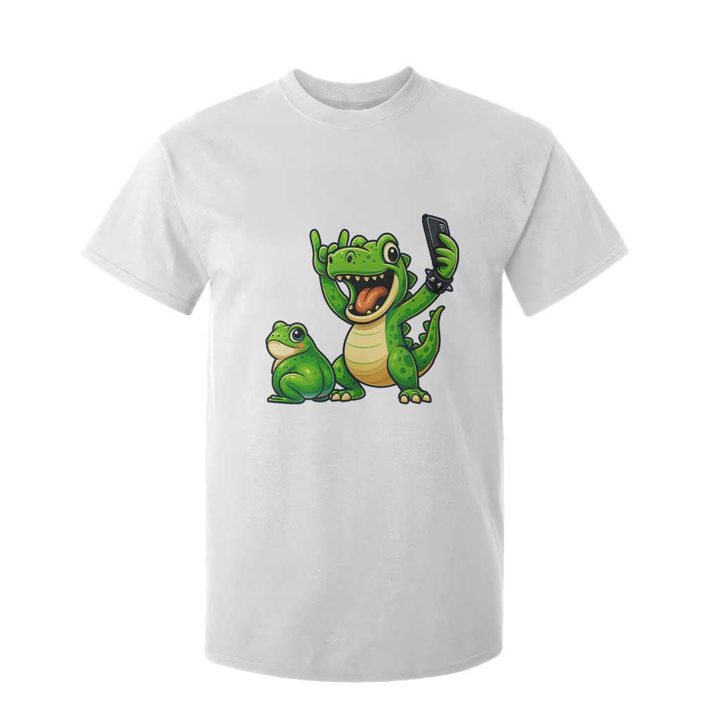 Funny Dinosaur Frog Selfie T Shirt For Kid Rock On Hand TS14 White Print Your Wear