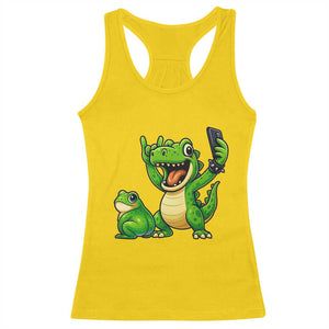 Funny Dinosaur Frog Selfie Racerback Tank Top Rock On Hand TS14 Daisy Print Your Wear