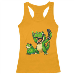Funny Dinosaur Frog Selfie Racerback Tank Top Rock On Hand TS14 Gold Print Your Wear