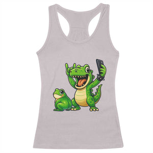 Funny Dinosaur Frog Selfie Racerback Tank Top Rock On Hand TS14 Ice Gray Print Your Wear