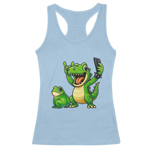 Funny Dinosaur Frog Selfie Racerback Tank Top Rock On Hand TS14 Light Blue Print Your Wear