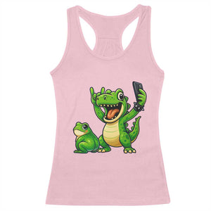 Funny Dinosaur Frog Selfie Racerback Tank Top Rock On Hand TS14 Light Pink Print Your Wear