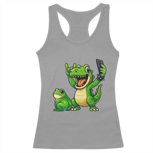 Funny Dinosaur Frog Selfie Racerback Tank Top Rock On Hand TS14 Sport Gray Print Your Wear