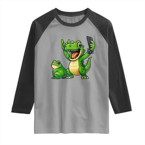 Funny Dinosaur Frog Selfie Raglan Shirt Rock On Hand TS14 Sport Gray Black Print Your Wear